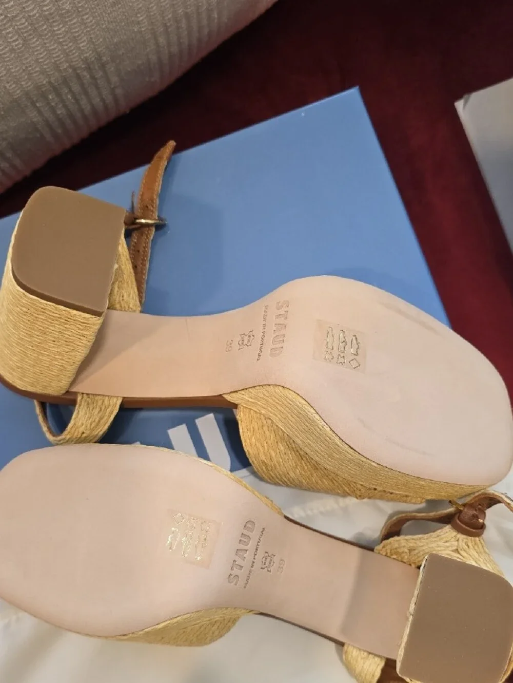 STAUD Yellow Raffia Platform Sandals with Ankle Strap - Picture 3 of 5